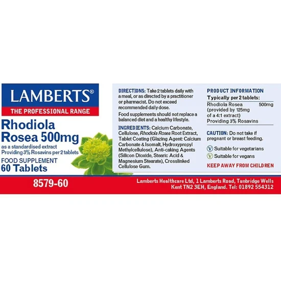 Lamberts Rhodiola Rosea 500mg Tablets 60 Tablets