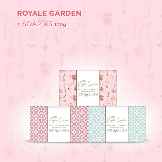 Baylis & Harding Royale Garden Rose, Poppy & Vanilla Luxury Wrapped Soaps Gift Set Pack of 3