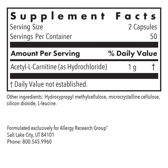 Allergy Research Group Acetyl-L-Carnitine 500mg Capsules 100 Capsules