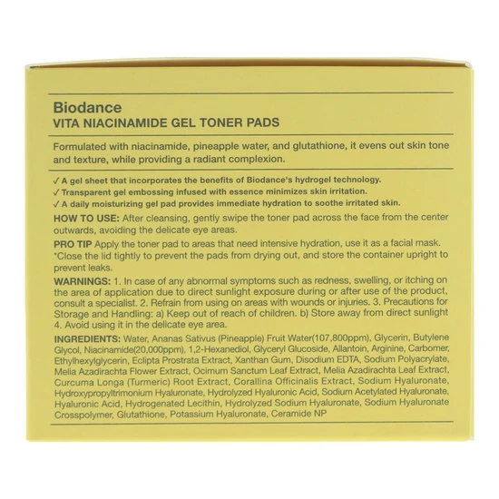 Biodance Vita Niacinamide Gel Toner Pads 60 Pads