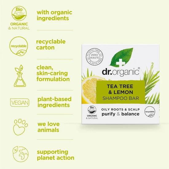 Dr. Organic Tea Tree & Lemon Shampoo Bar 75g