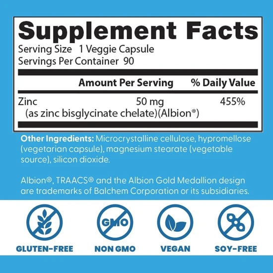 Doctor's Best High Absorption Zinc Bisglycinate 50mg - 90 Capsules
