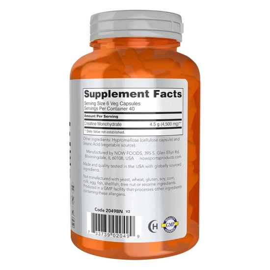 NOW Foods Creatine Monohydrate 750mg Capsules 240 Capsules