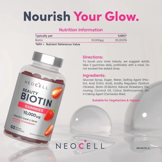 NeoCell Biotin 10000mcg Natural Strawberry Gummies 60 Gummies