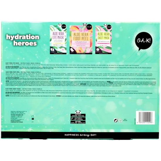 Oh k! Hydration Heroes Set Aloe Vera Sheet, Eye, & Foot Masks