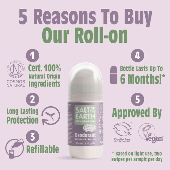 Salt Of The Earth Natural Deodorant Roll On Clary & Sage 75ml