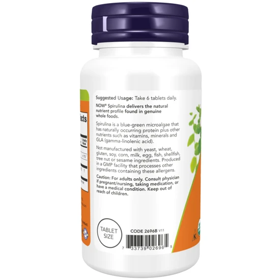 NOW Foods Spirulina Organic 500mg Tablets 100 Tablets