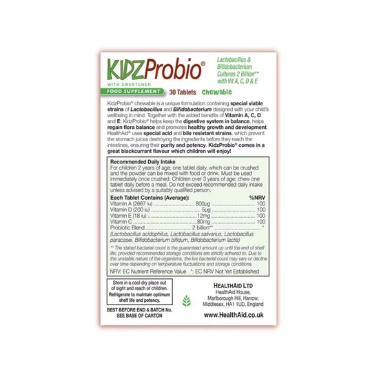 Health Aid KidzProbio 2 Billion Tablets 30 Tablets
