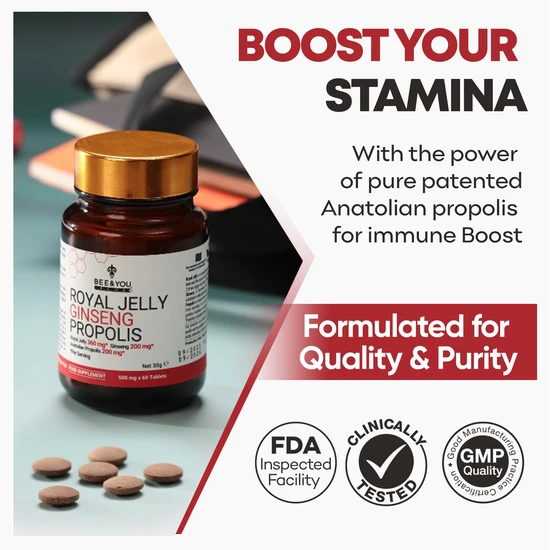 BEE&YOU Royal Jelly+Ginseng+Propolis Tablets Ultra Potency 30g