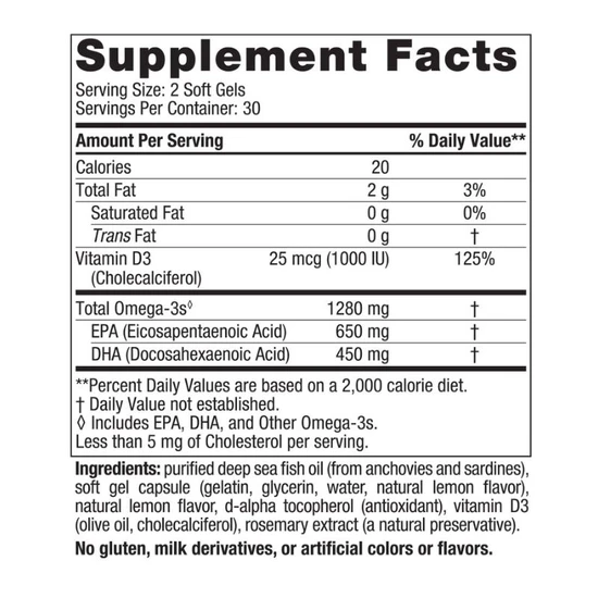 Nordic Naturals Ultimate Omega-D3 1280mg Lemon 60 Softgels