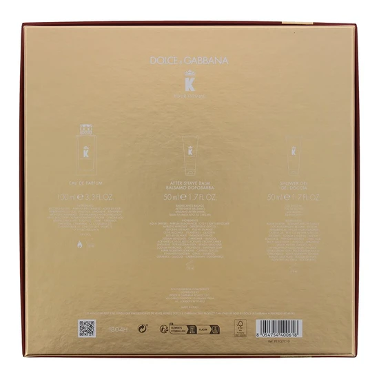 Dolce & Gabbana K Eau De Parfum 100ml, Aftershave Balm 75ml + Shower Gel 75ml Gift Set 100ml