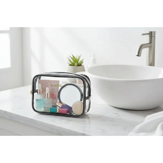 Victoria Green Small Clear Beauty Kit Case Black Edge