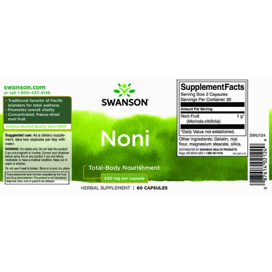 Swanson Noni 500mg Capsules 60 Capsules