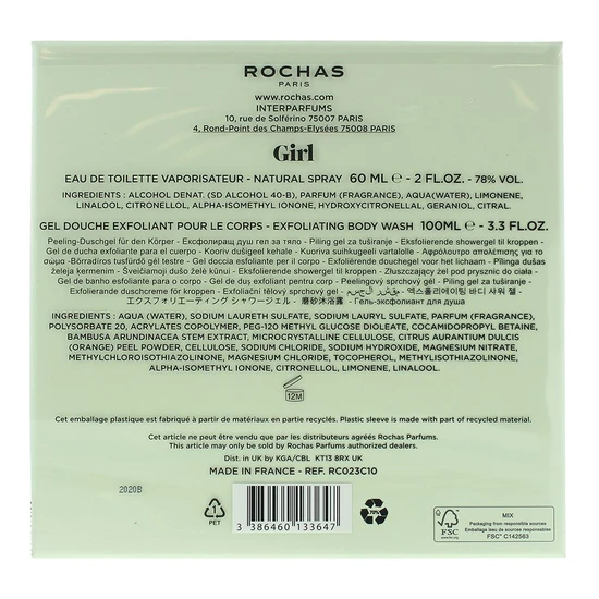 Rochas Girl Eau De Toilette 60ml + Shower Gel 100ml Gift Set 60ml