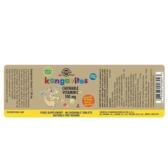 Solgar Kangavites Chewable Vitamin C 100mg Tablets 90 Tablets