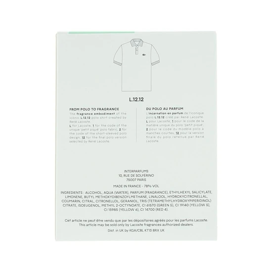 Lacoste Eau De Lacoste L.12.12 Blanc Eau Fraiche Eau De Toilette 100ml