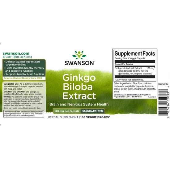 Swanson Ginkgo Biloba Extract 120mg Capsules 100 Capsules