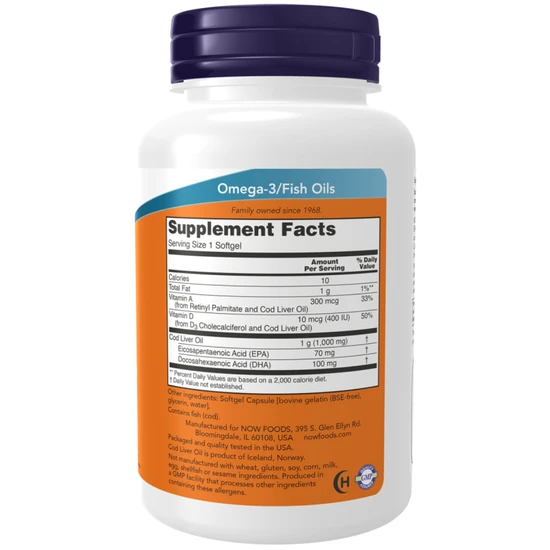 NOW Foods Cod Liver Oil 1000mg Extra Strength 90 Softgels