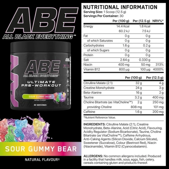 Applied Nutrition All Black Everything Sour Gummy Bear 375g