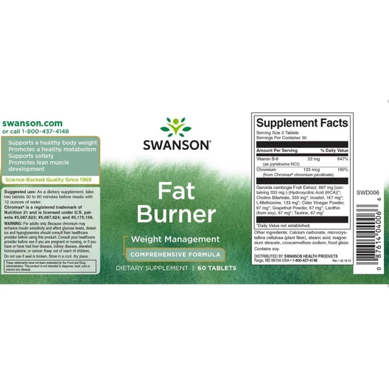 Swanson Fat Burner Tablets 60 Tablets