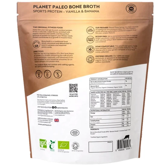 Planet Paleo Organic Bone Broth Sports Protein Vanilla & Banana 480g