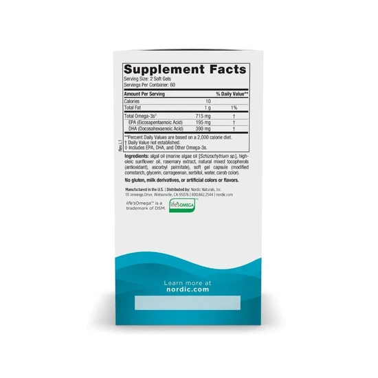 Nordic Naturals Algae Omega 715mg Softgels 120 Softgels