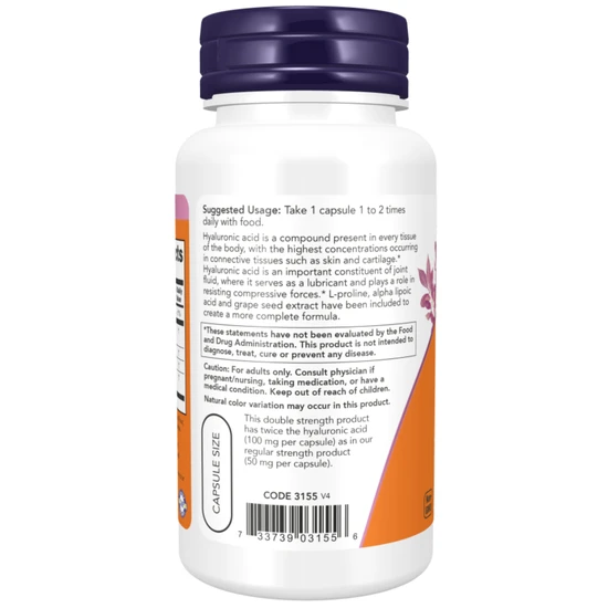 NOW Foods Hyaluronic Acid Double Strength 100mg - 60 Capsules