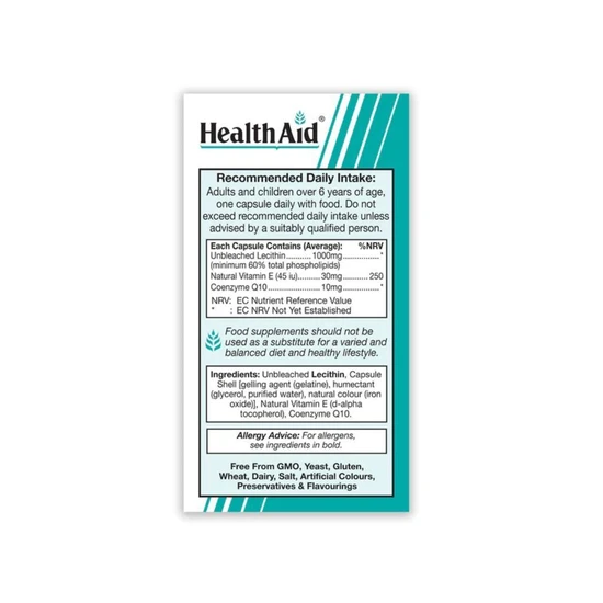 Health Aid Lecithin 1000mg + Vitamin E + CoQ-10 Capsules 30 Capsules