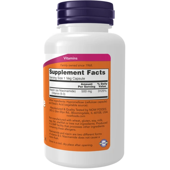 NOW Foods Niacinamide Capsules 500mg - 100 Capsules
