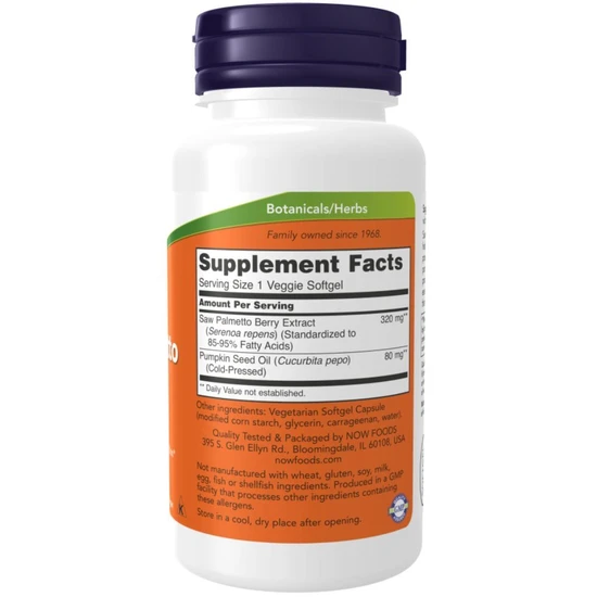NOW Foods Saw Palmetto Extract With Pumpkin Seed Oil 320mg Veg Softgels 90