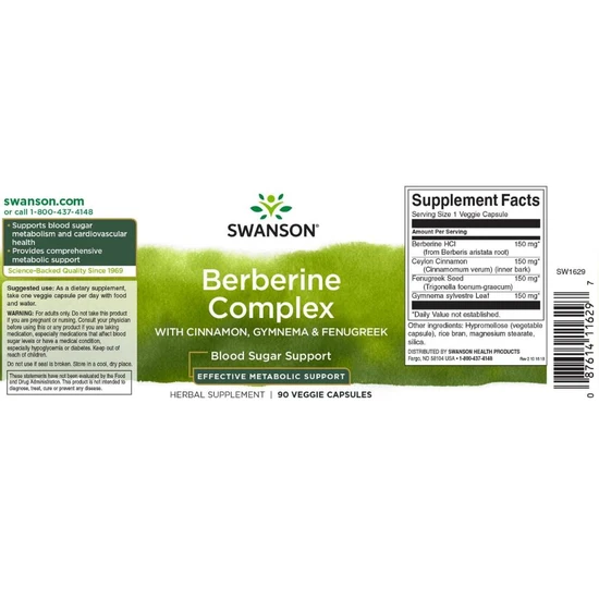 Swanson Berberine Complex With Cinnamon Gymnema & Fenugreek Capsules 90 Capsules