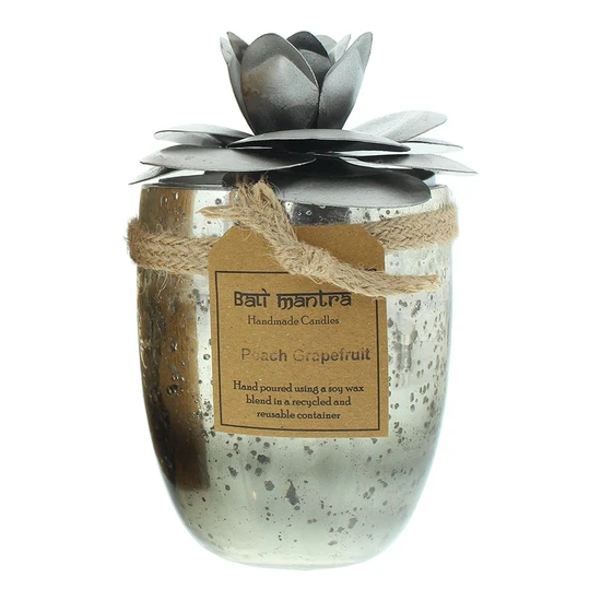 Bali Mantra Camellia Glass Silver Candle Peach Grapefruit