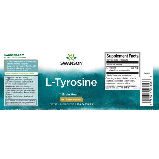 Swanson L-Tyrosine 500mg Capsules 100 Capsules