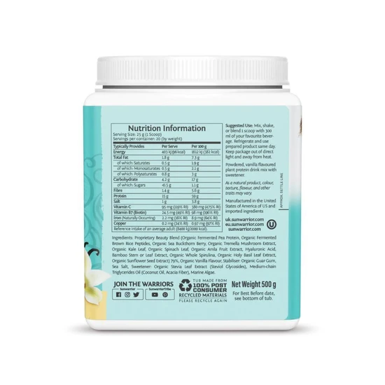 SunWarrior Collagen Building Protein Peptides Tahitian Vanilla 500g