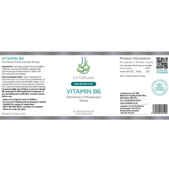 Cytoplan Vitamin B6 P5p 50mg Capsules 60 Capsules