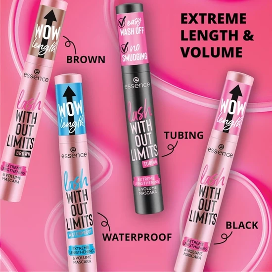 essence Lash Without Limits Waterproof Extreme Lengthening & Volume Mascara 03 Black Waterproof