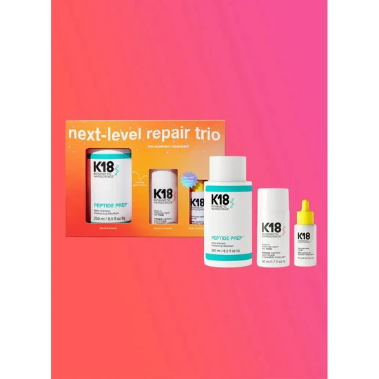 K18 Next-Level Repair Trio Gift Set 250ml Detox Shampoo, 50ml Leave-in Molecular Repair Hair Mask + 10ml Molecular Repair Hair Oil