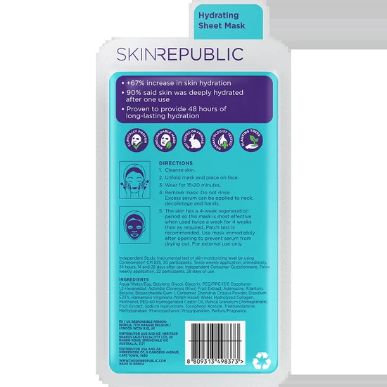 Skin Republic Hyaluronic Acid + Collagen Face Sheet Mask 25ml