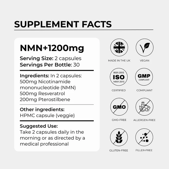 Charava UK NMN+1200 NMN, Resveratrol, Pterostilbene 30 Days