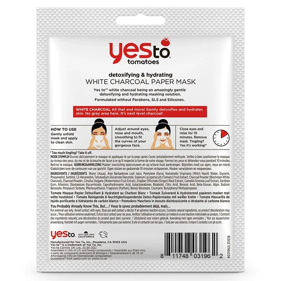 Yes To Tomatoes Detoxifying & Hydrating White Charcoal Paper Mask 20ml