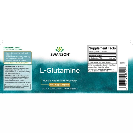 Swanson L-Glutamine 500mg Capsules 100 Capsules