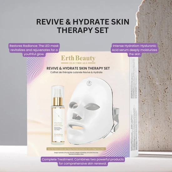 Erth Skin London Revive & Hydrate Skin Therapy Set Skin Retreat & Renew Light Therapy Face Mask + HA Serum 60ml