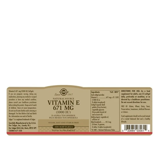 Solgar Vitamin E 671mg 1000iu Mixed Softgels 100 Softgels