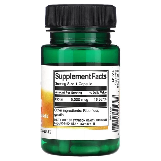 Swanson Biotin Capsules 5000mcg - 30 Capsules
