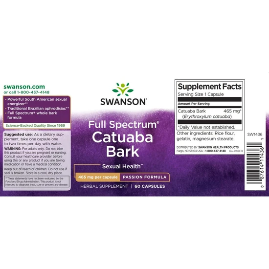 Swanson Full Spectrum Catuaba Bark 465mg Capsules 60 Capsules