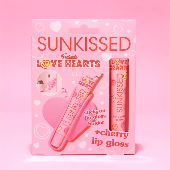 Sunkissed Love Hearts Stick On Lip Gloss Holder & Cherry Lip Gloss 15ml