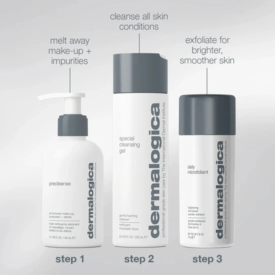 Dermalogica Let It Glow Gift Set 150ml Precleanse, 250ml Cleansing Gel & 74g Microfoliant
