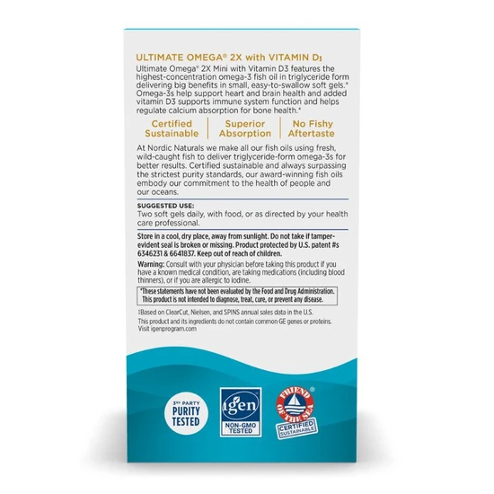 Nordic Naturals Ultimate Omega 2x Mini With Vitamin D3 1120mg Lemon 60 Softgels