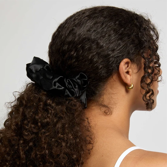 Silver Cloud Soft Satin Oversized Black Hair Scrunchie