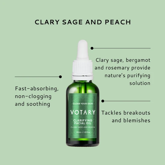 Votary Clary Sage & Peach Clarifying Facial Oil 30ml